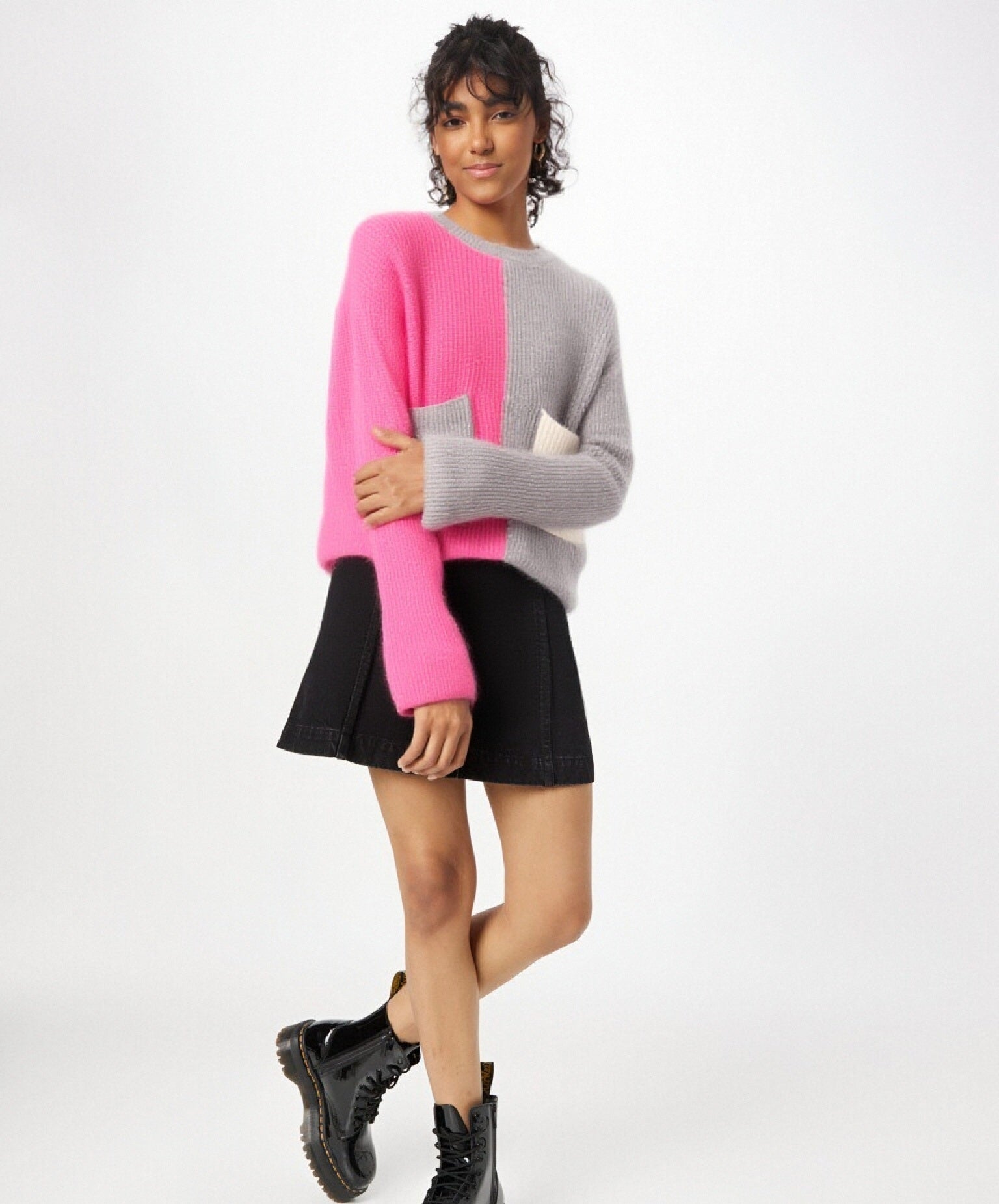 DOLLY - Contrast Pullover with Pockets - Grey