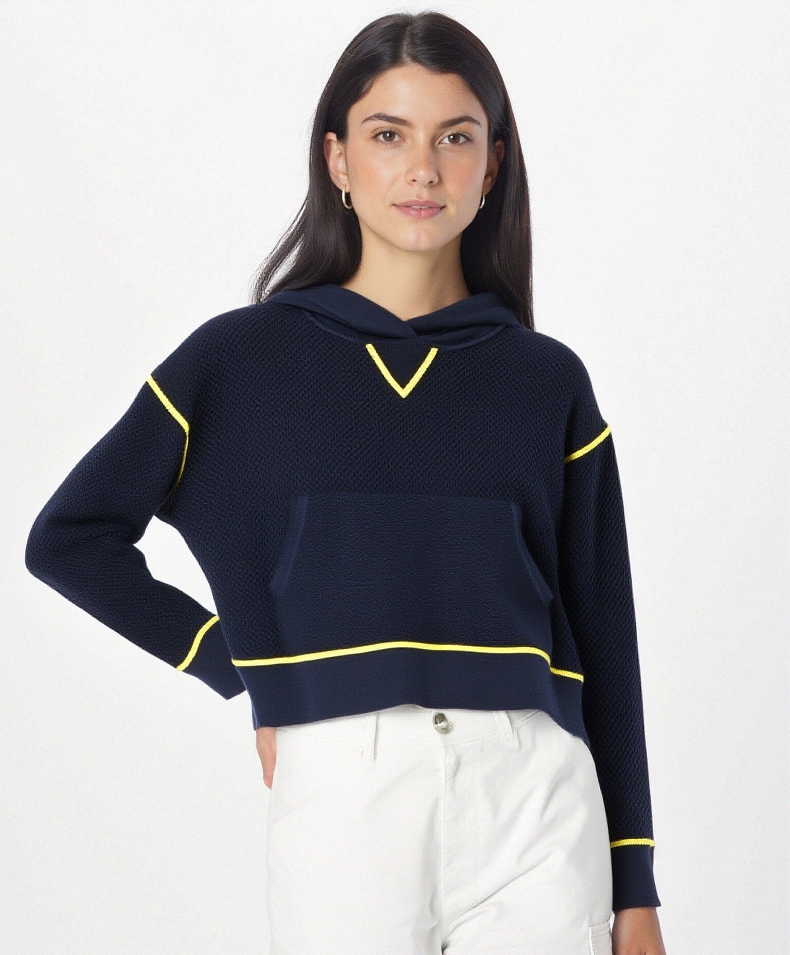 DANIA- CROP FANCY HOODY WITH CONTRAST-NAVY-F