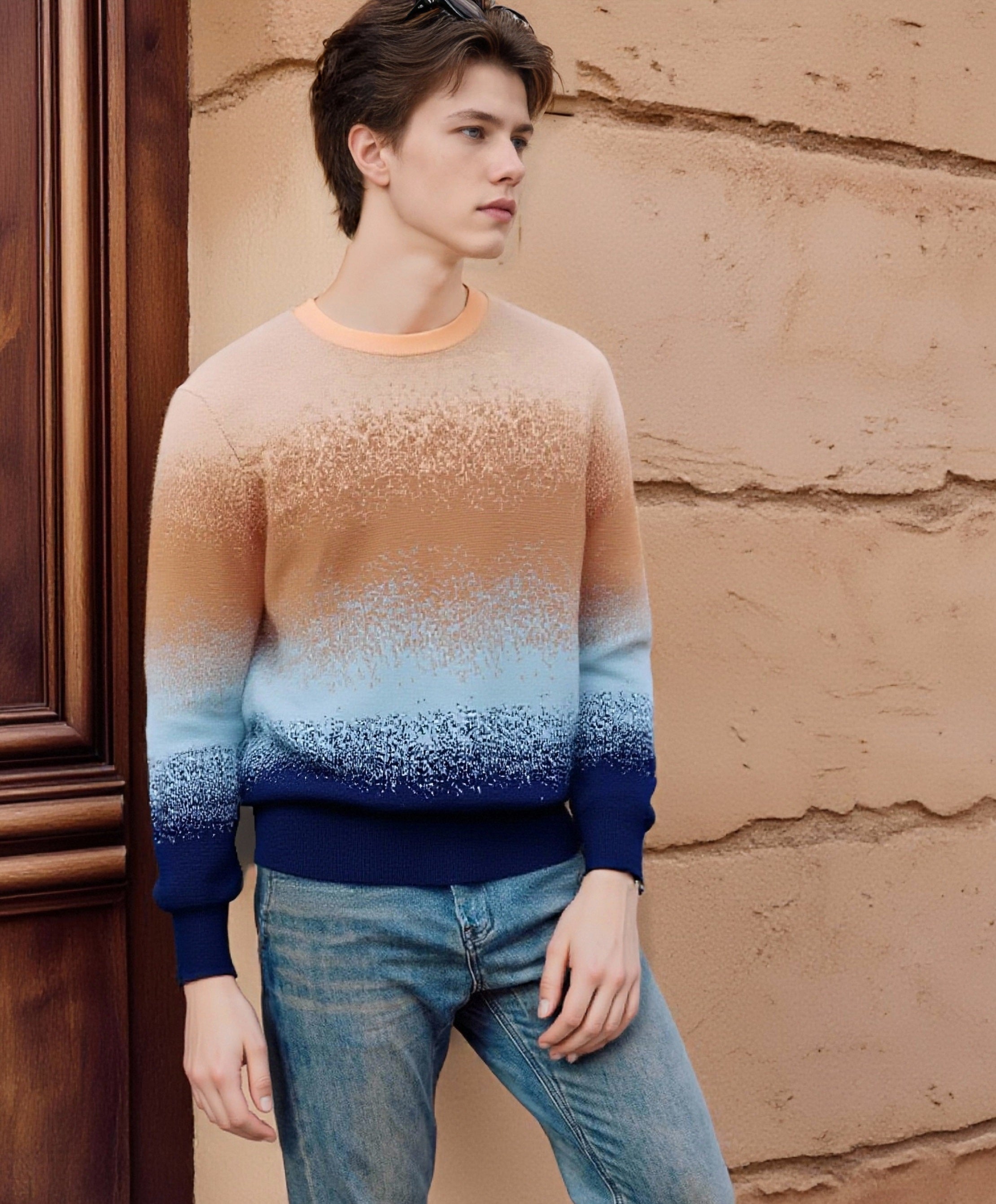 DREW-OMBRE MUTI COLOUR PULLOVER- BEIGE-F