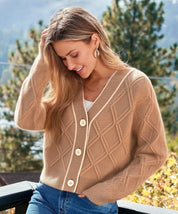 DANNA–Chucky Cable Cardigan with Contrast-Desert-F