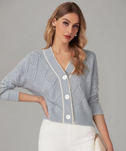 DANNA-Chucky Cable Cardigan with Contrast-Grey-F