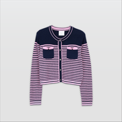 DUA-CROP CARDIGAN IN CONTRAST STRIPES -NAVY-F