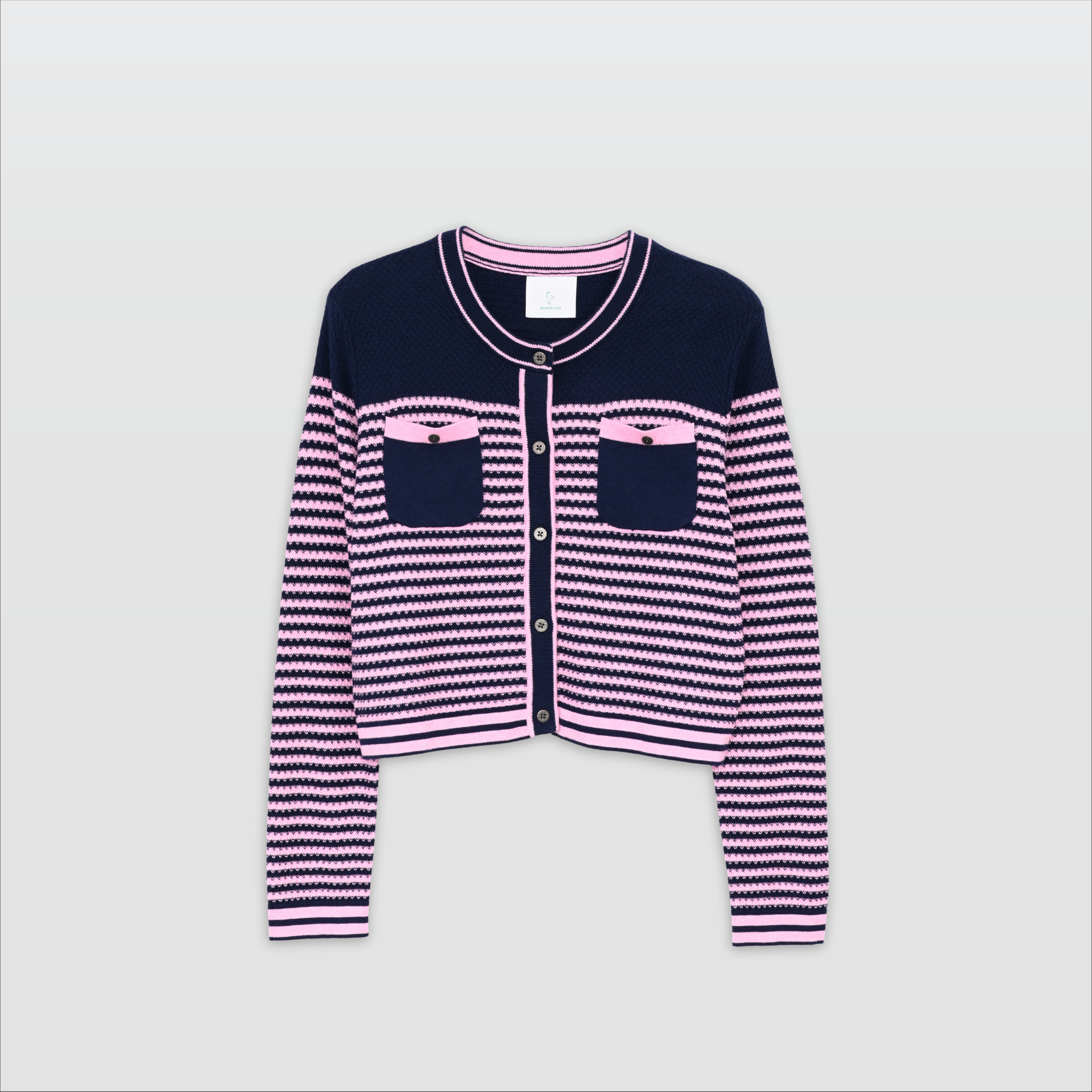 DUA-CROP CARDIGAN IN CONTRAST STRIPES -NAVY-F