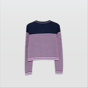DUA-CROP CARDIGAN IN CONTRAST STRIPES -NAVY-F