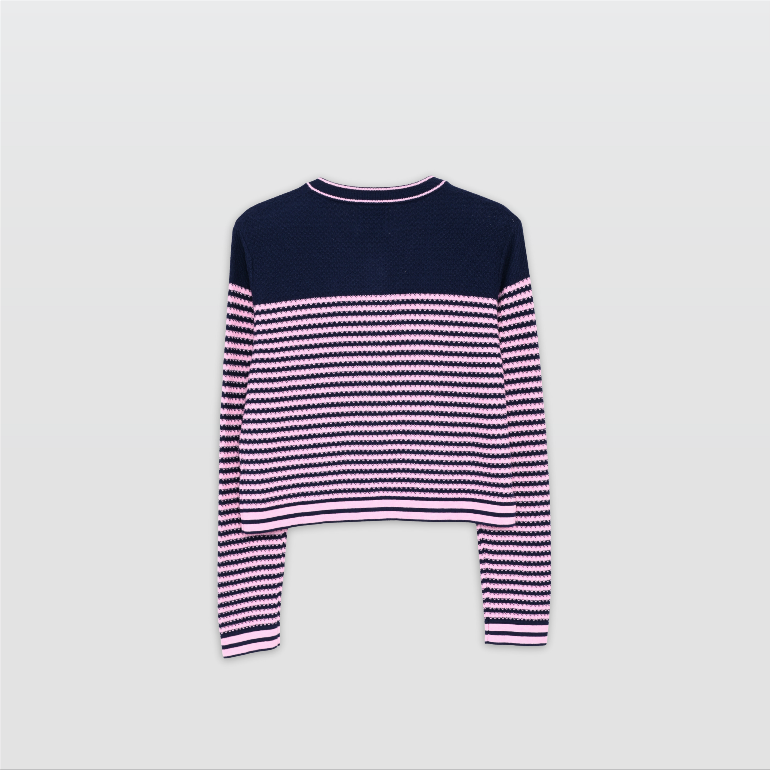 DUA-CROP CARDIGAN IN CONTRAST STRIPES -NAVY-F