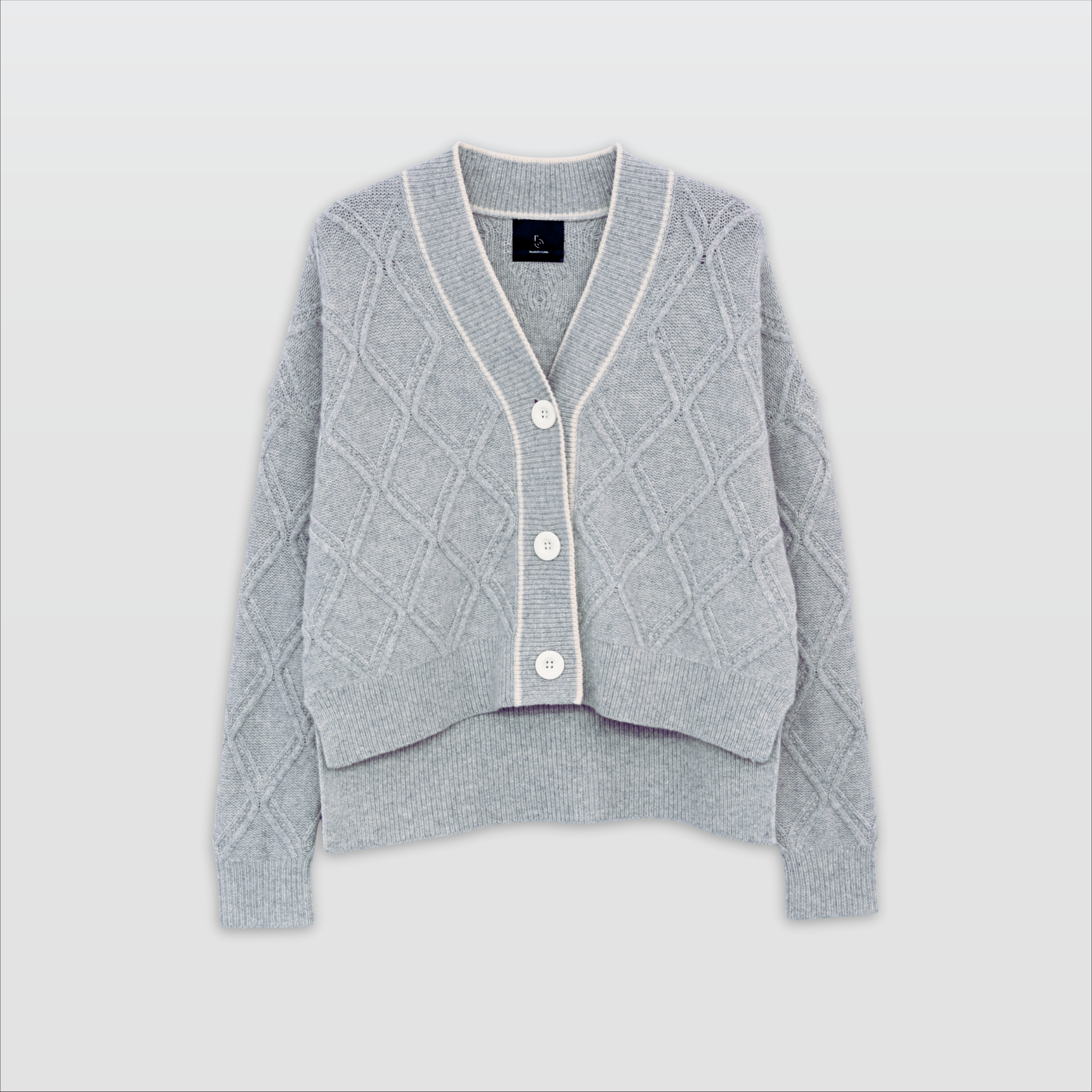 DANNA-Chucky Cable Cardigan with Contrast-Grey-F