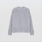 DANNA-Chucky Cable Cardigan with Contrast-Grey-F