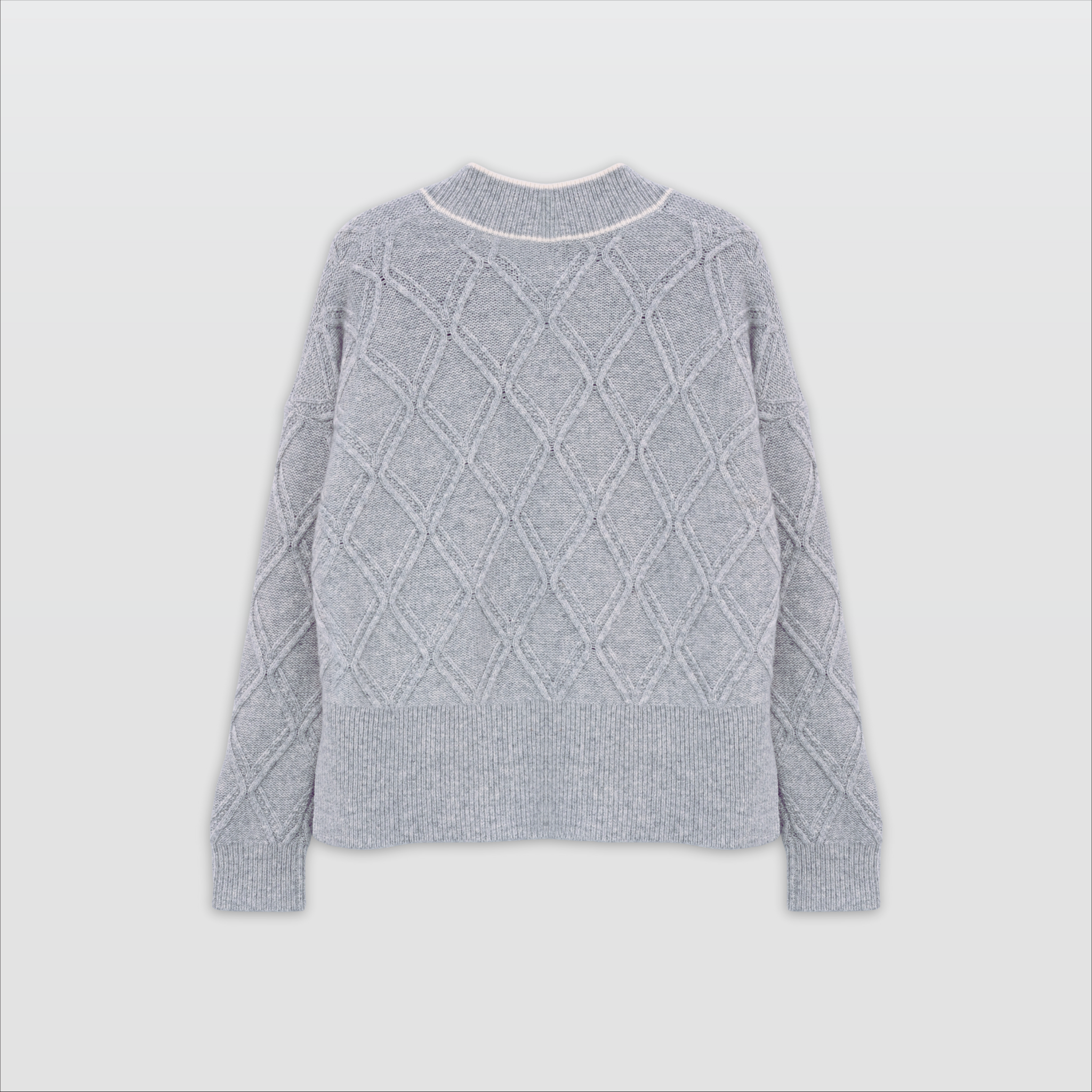 DANNA-Chucky Cable Cardigan with Contrast-Grey-F