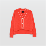 DANNA-Chucky Cable Cardigan with Contrast-Brick-F