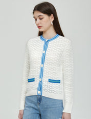CELIA-Pointelle Cardigan with Contrast Tipping