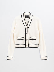 CAEL-Cashmere Button Cardigan-White