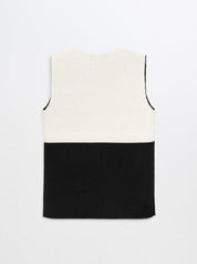 DINA-Cashmere W/B Sleeveless Cardigan-White-M