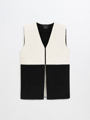 DINA-Cashmere W/B Sleeveless Cardigan-White-M