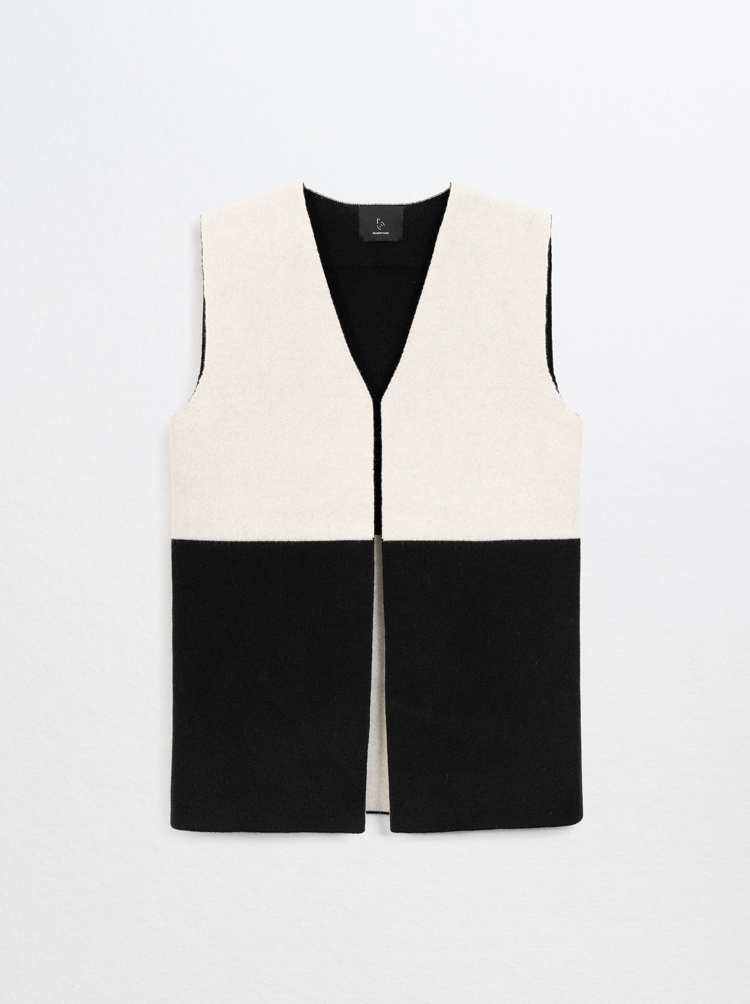DINA-Cashmere W/B Sleeveless Cardigan-White-M