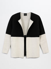 CECILIA-Cashmere Black/White Long Cardigan