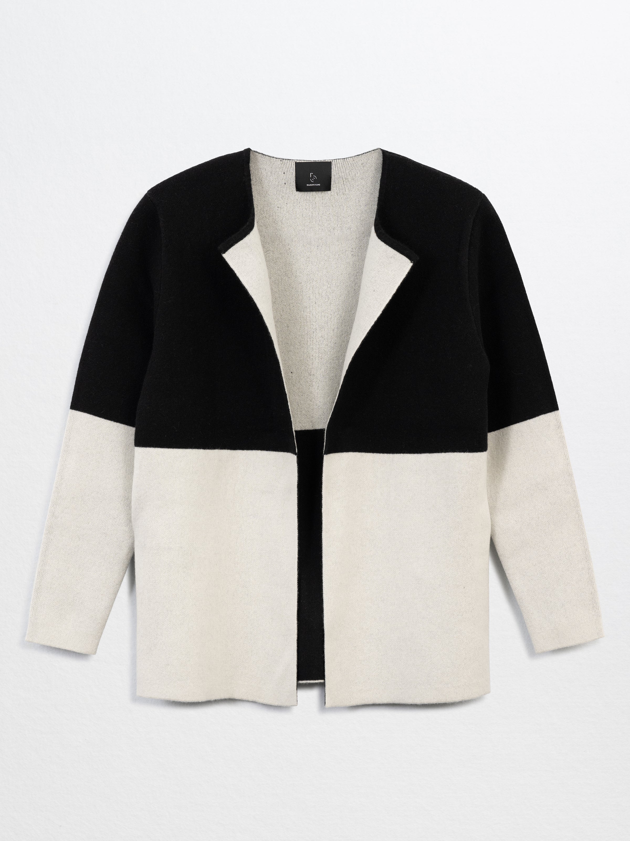CECILIA-Cashmere Black/White Long Cardigan