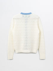 CELIA-Pointelle Cardigan with Contrast Tipping