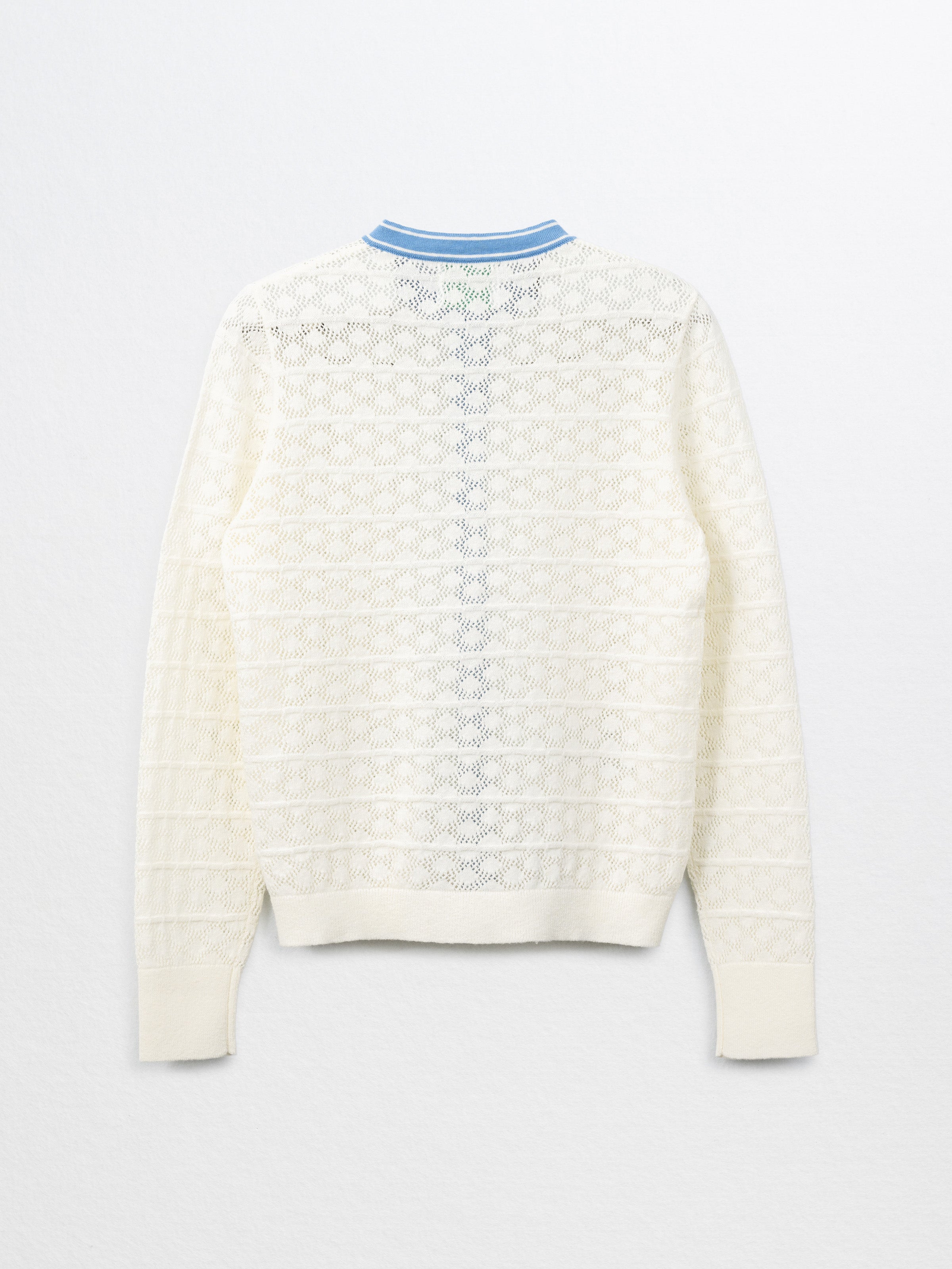 CELIA-Pointelle Cardigan with Contrast Tipping
