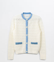 CELIA-Pointelle Cardigan with Contrast Tipping
