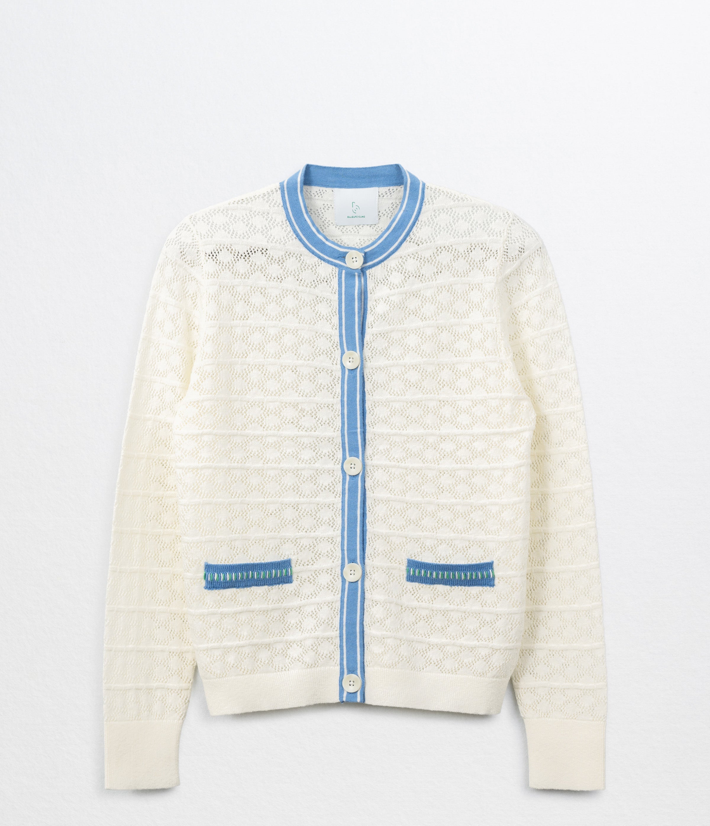 CELIA-Pointelle Cardigan with Contrast Tipping
