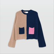 DOLLY -  Contrast Pullover with Pockets - Navy