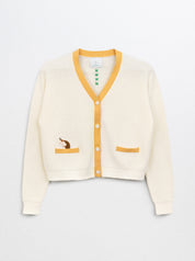CHANE- Structured Cardigan With Kitten Emb-White