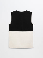 DINA-Cashmere B/W Sleeveless Cardigan-Black-M