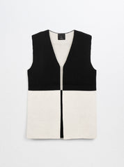 DINA-Cashmere B/W Sleeveless Cardigan-Black-M
