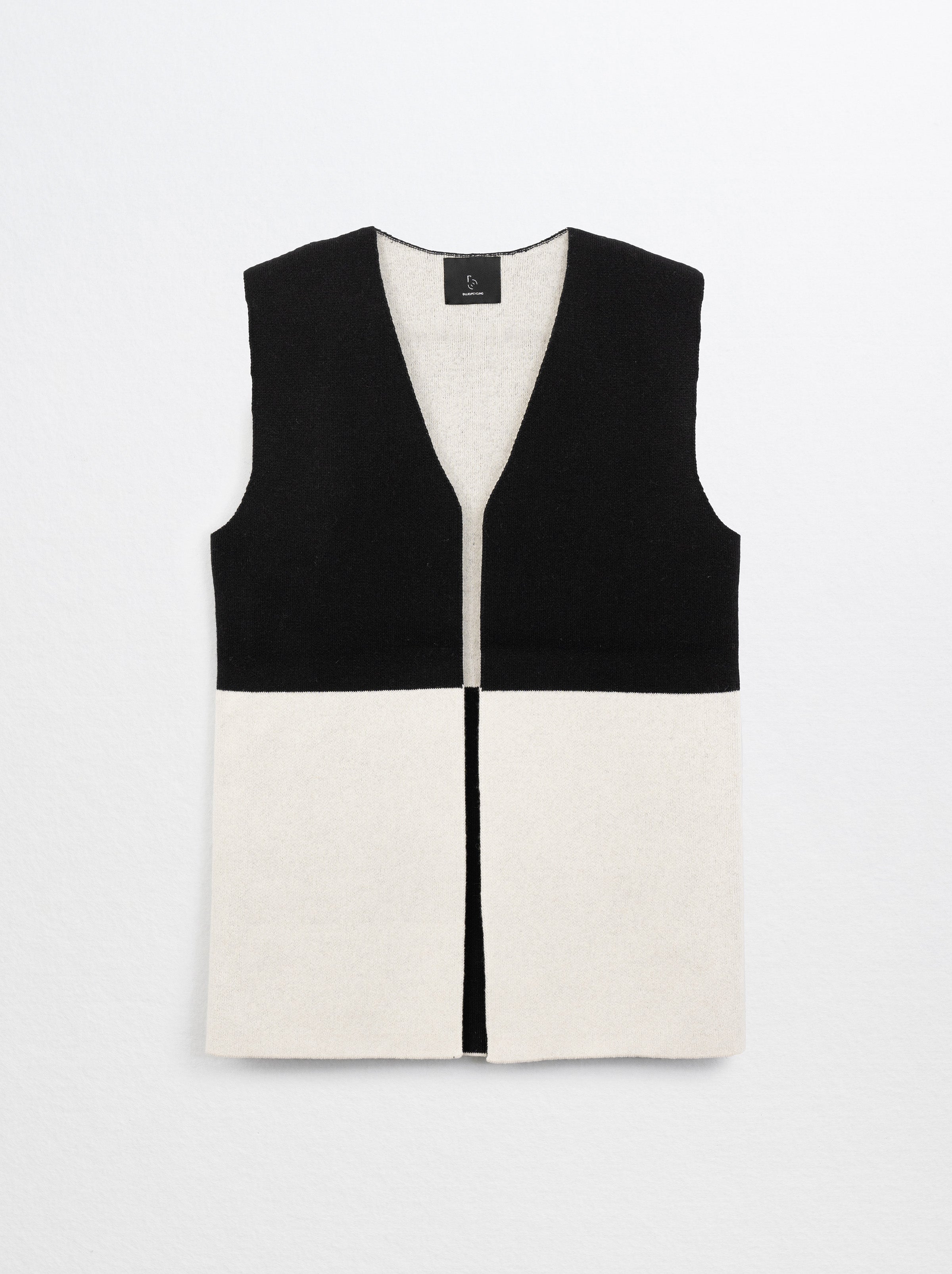 DINA-Cashmere B/W Sleeveless Cardigan-Black-M
