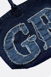 GROCERY DENIM PATCHWORK LOGO TOTE BAG/INDIGO/F