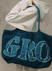 GROCERY DENIM PATCHWORK LOGO TOTE BAG/INDIGO/F