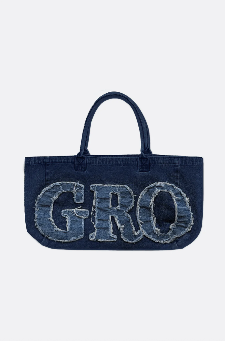 GROCERY DENIM PATCHWORK LOGO TOTE BAG/INDIGO/F