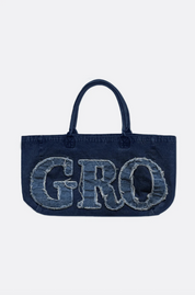 GROCERY DENIM PATCHWORK LOGO TOTE BAG/INDIGO/F