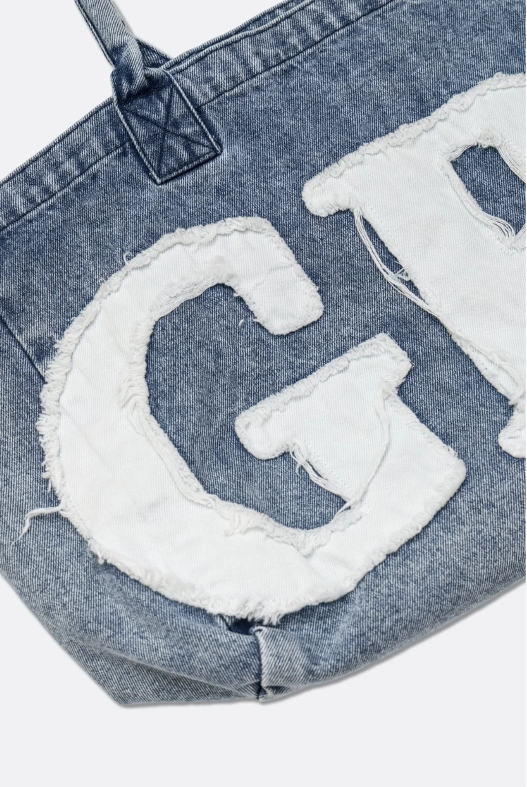 GROCERY DENIM PATCHWORK LOGO TOTE BAG/BLUE/F