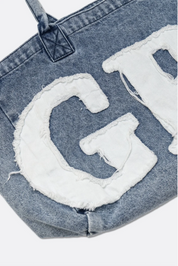 GROCERY DENIM PATCHWORK LOGO TOTE BAG/BLUE/F