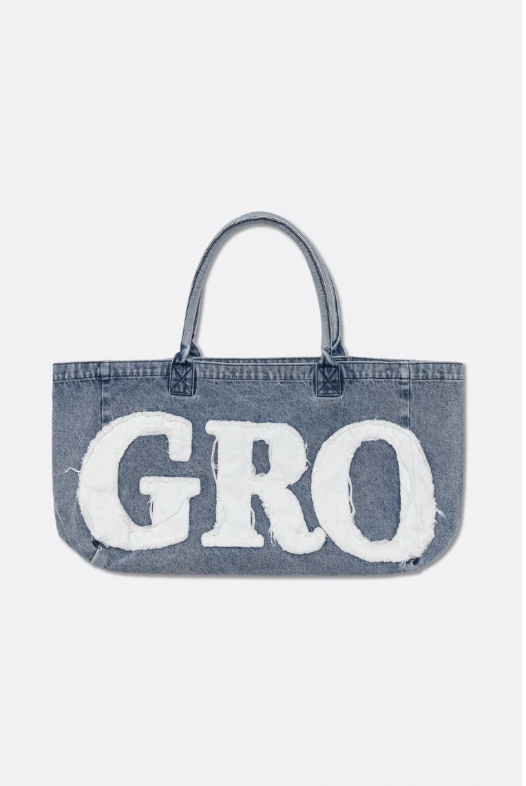 GROCERY DENIM PATCHWORK LOGO TOTE BAG/BLUE/F