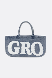 GROCERY DENIM PATCHWORK LOGO TOTE BAG/BLUE/F