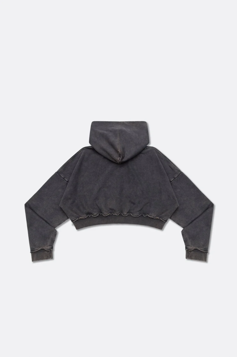 GROCERY SNOW WASHED CROPPED ZIP UP HOODIE/BLACK/M