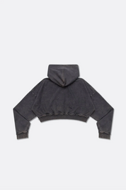 GROCERY SNOW WASHED CROPPED ZIP UP HOODIE/BLACK/M