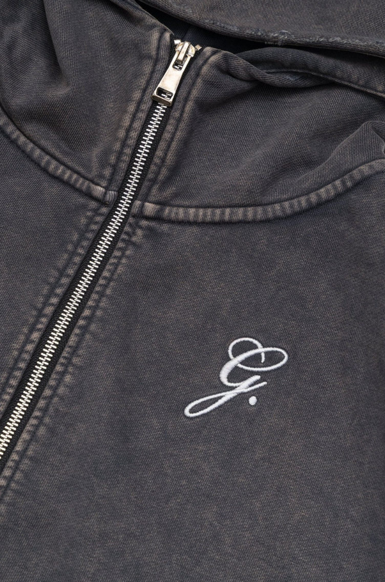 GROCERY SNOW WASHED CROPPED ZIP UP HOODIE/BLACK/M