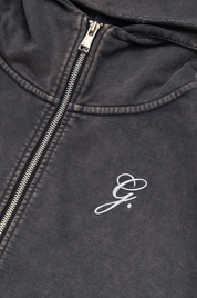 GROCERY SNOW WASHED CROPPED ZIP UP HOODIE/BLACK/M