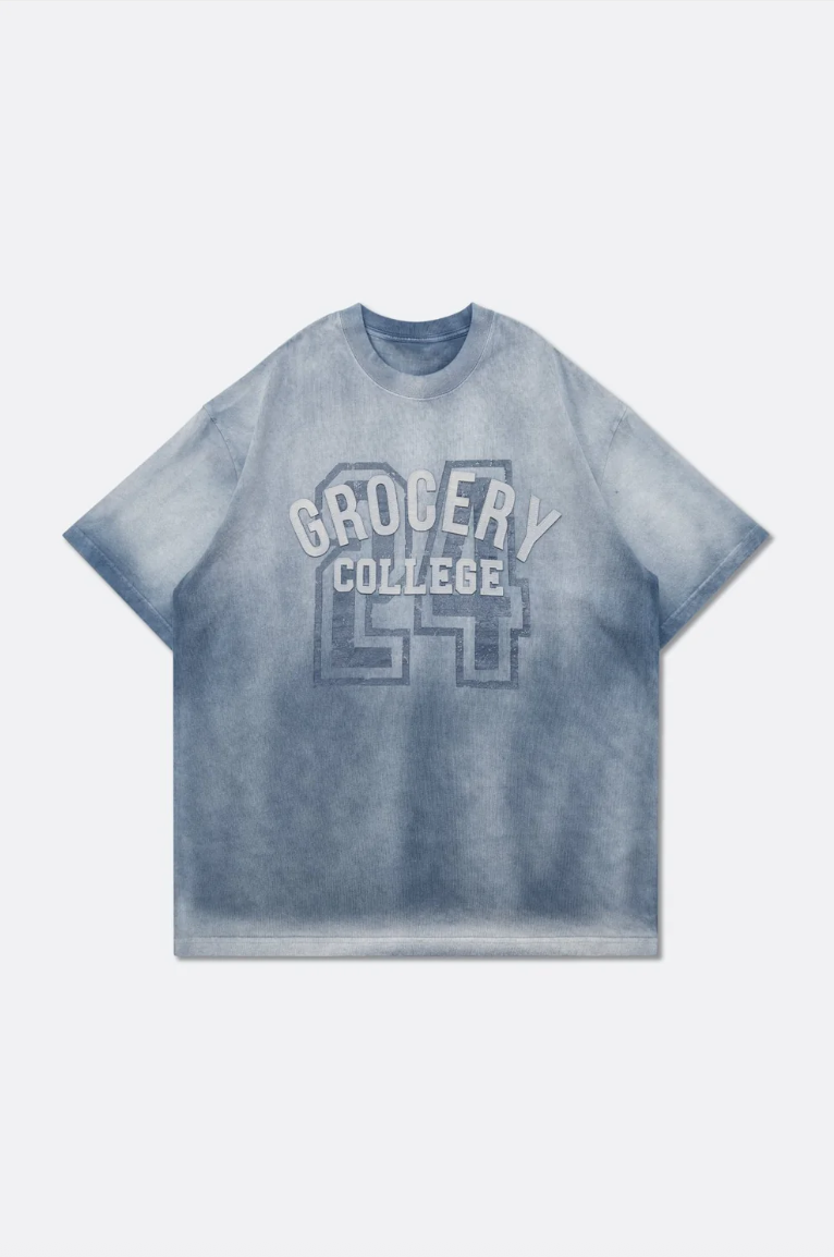 GROCERY WASHED COLLEGE PATCHWORK GRAPHIC TEE/ SUN FADED BLUE