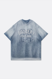 GROCERY WASHED COLLEGE PATCHWORK GRAPHIC TEE/ SUN FADED BLUE