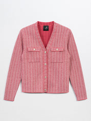 NANNY-Cotton/Cashmere Jacq Cardigan - Red